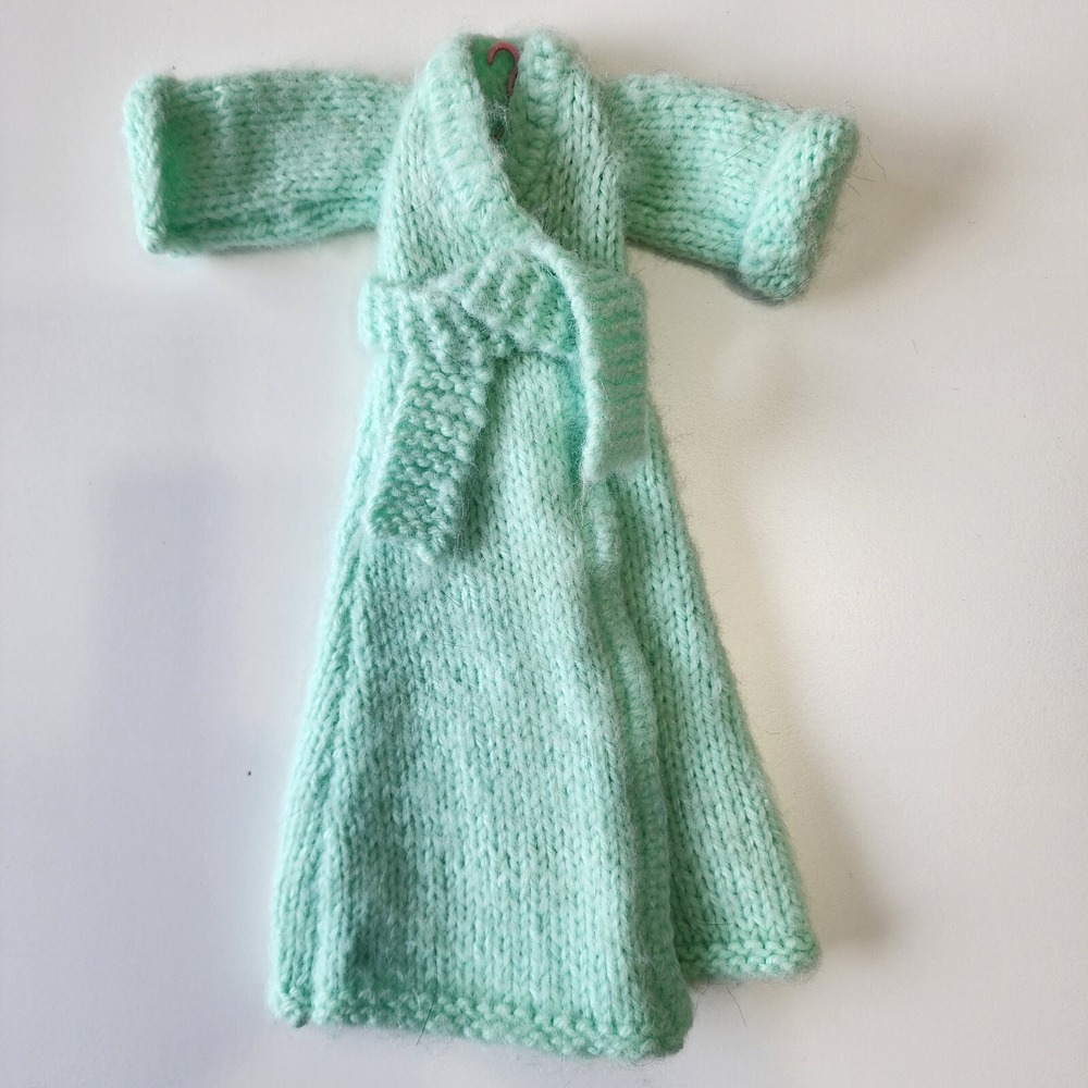 VTG‎ Barbie Robe Knit Handmade Dressing Gown 1980's Green Knitted Doll Clothes